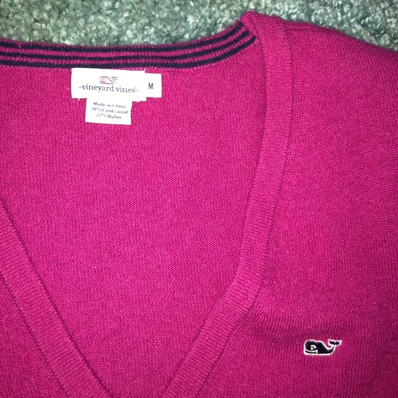 Magenta Vineyard Vines V Neck Sweater - Picture 2 of 3